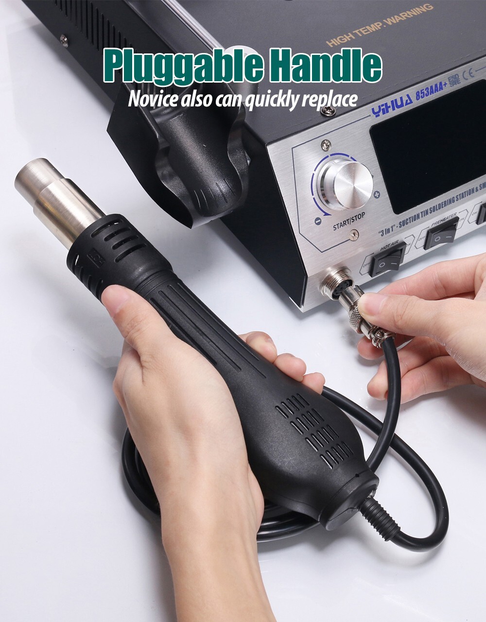 YIHUA 853AAA+ Welding Station Preheating Station Solder Iron Hot Air Gun 3 in 1