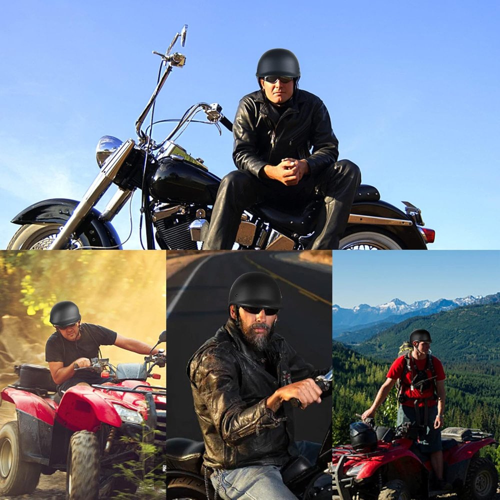 Motorcycle Helmet Half Shell Hawk Style Open Face DOT Approved Matte Black, M