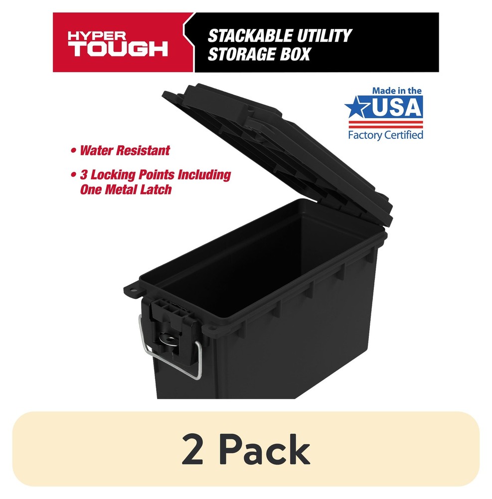 2 Pack Hyper Tough Locking Tool Box, Stacking Utility Organization Black