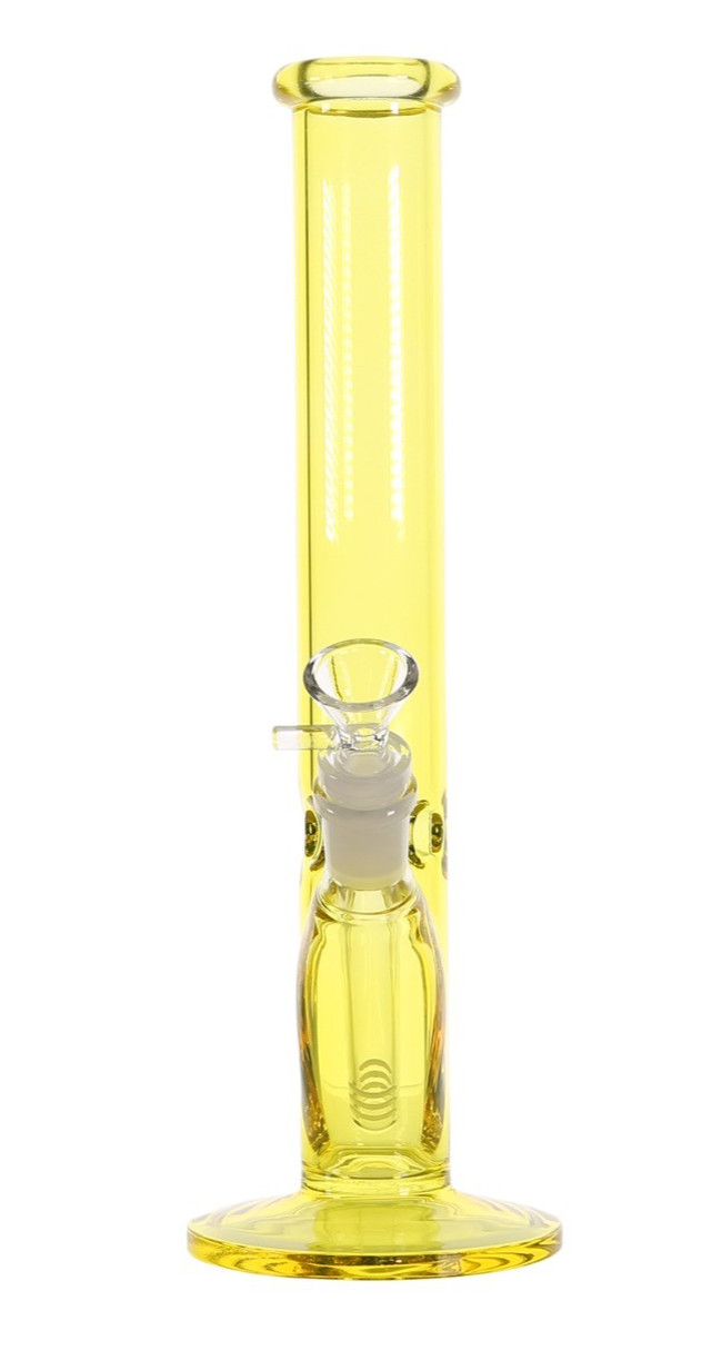12” Neon Yellow Straight Tube Glass Water Pipe Hand Painted + 14mm Bowl Downstem