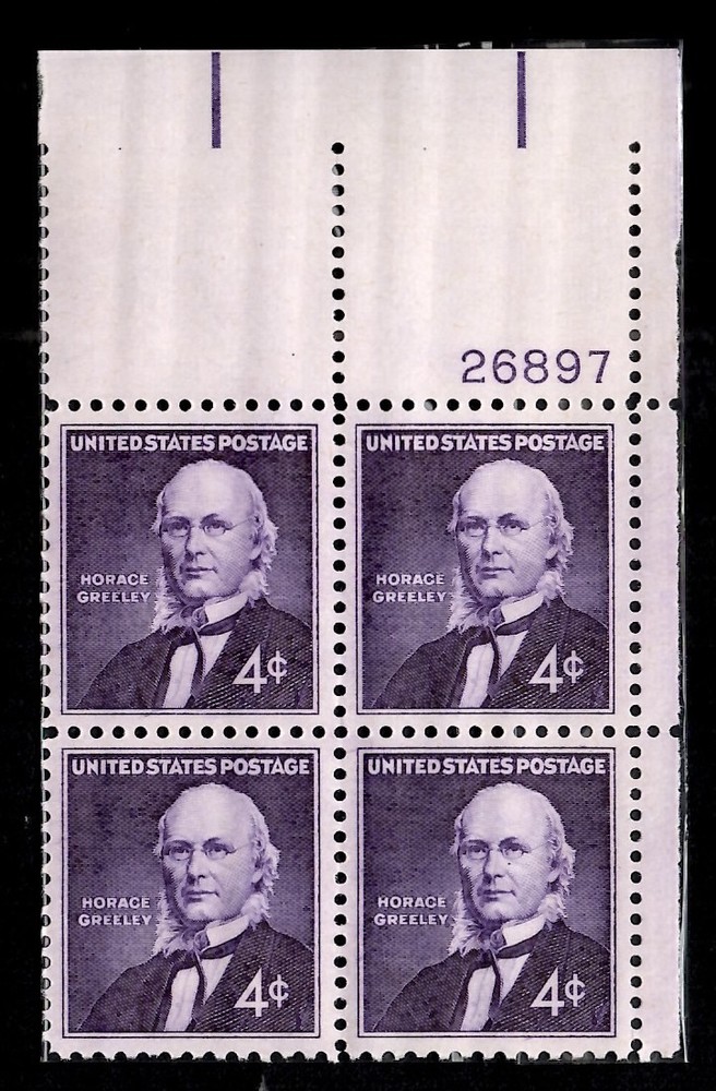 Horace Greeley Plate Block 1961