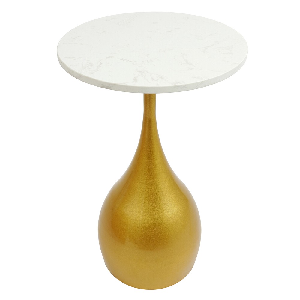 13.78" Marble Sofa Side Table Modern Round Accent Table For Small Spaces
