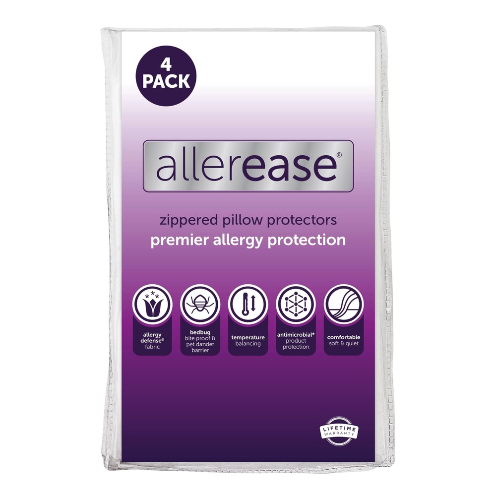 Set of 4 King AllerEase Pillow Protectors - Temperature Balancing Allergist R...