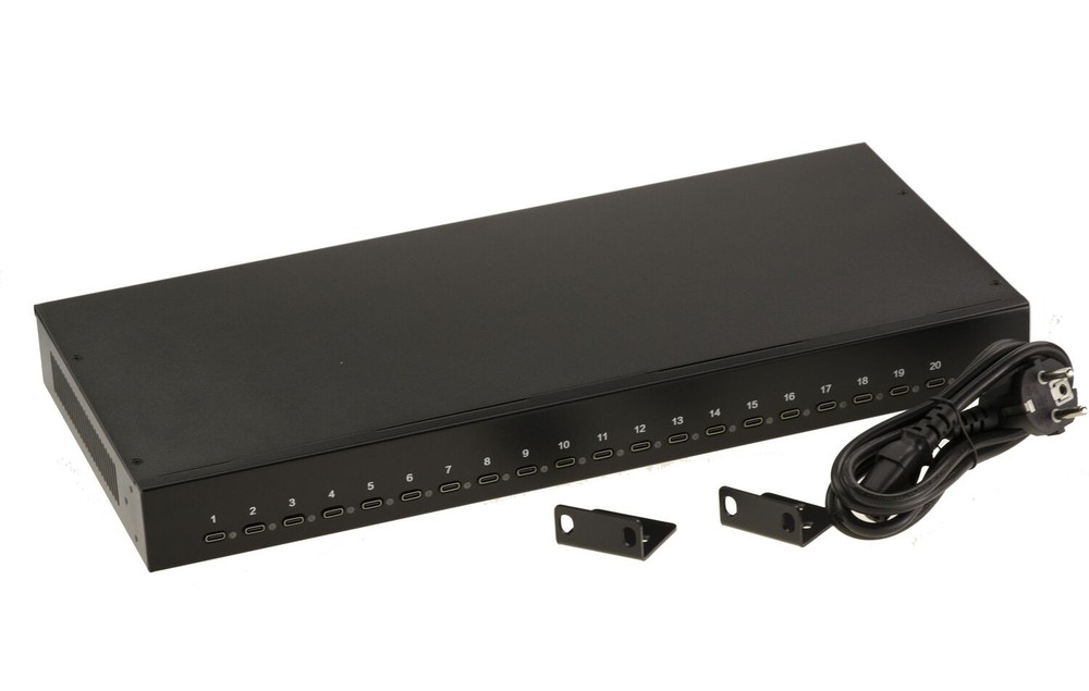 Rackmount Charging Station 20X USB C, 200W, 2.1A Per Port
