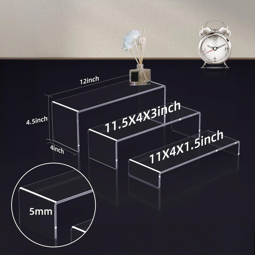 6 Pcs 12" Large Acrylic Risers 5mm thickness Rectangular Display Shelf for Cu...
