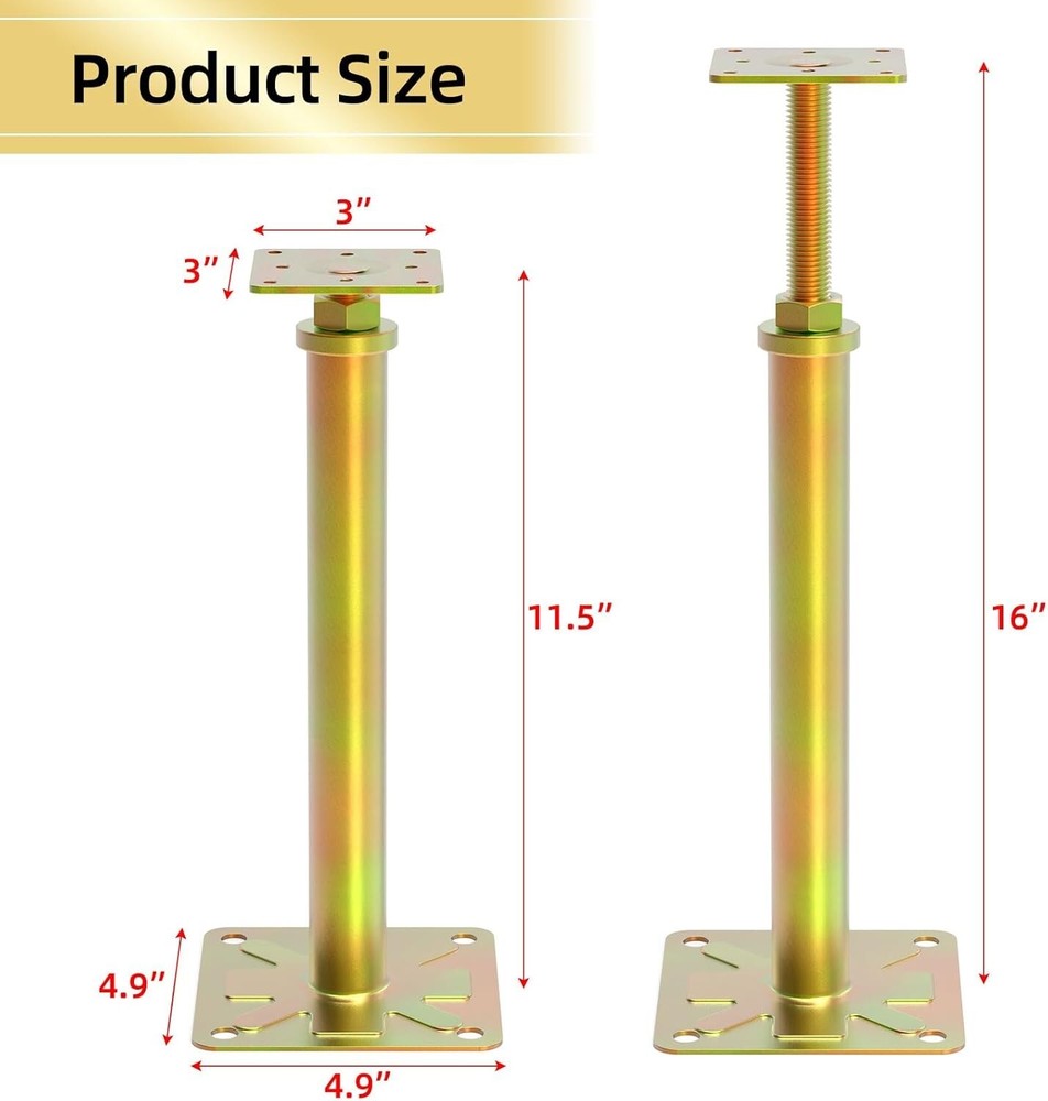 4 PCS Adjustable Floor Jack Post Leveling Telescoping Range 11" - 16" Height