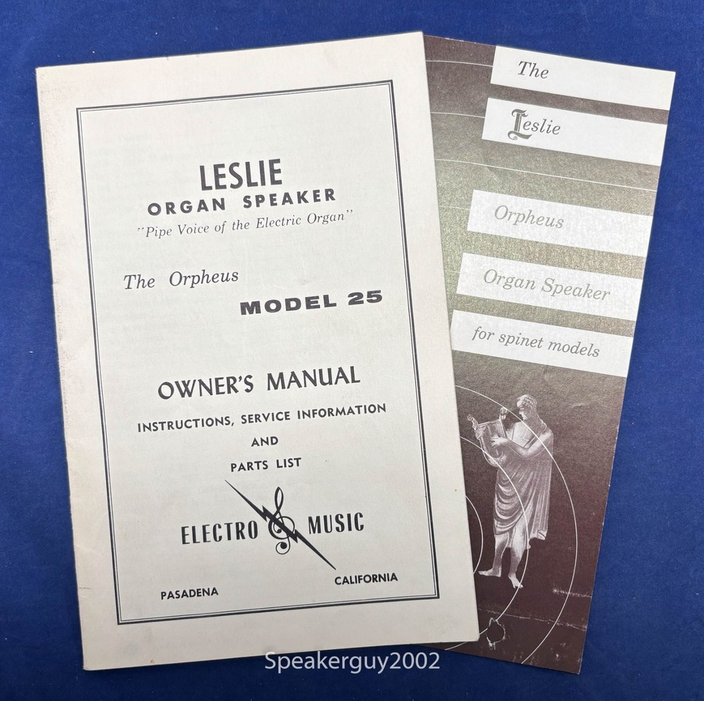Original Leslie Speaker Orpheus 25 Instructions, Service Information Manual