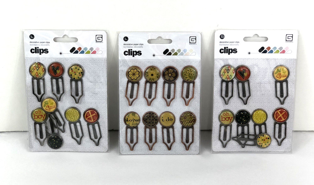 BasicGrey 3 Pkgs Decorative Paper Clips Metal Epoxy Journaling Scrapbooking