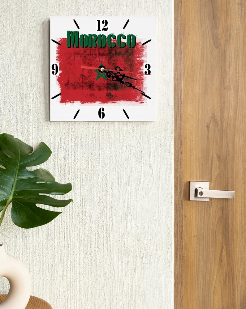 Morocco Flag Wall clock patriots CERAMIC Tile Watch Support Décor