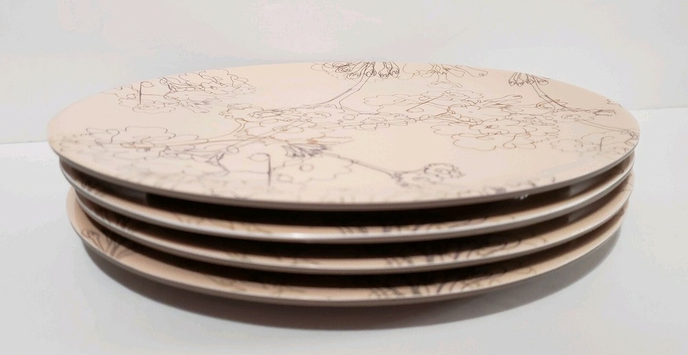 SET/4 INDEPENDENT STUDIES™ Melamine Tan Oval SCRIBBLE TREES PLATES Modern Design