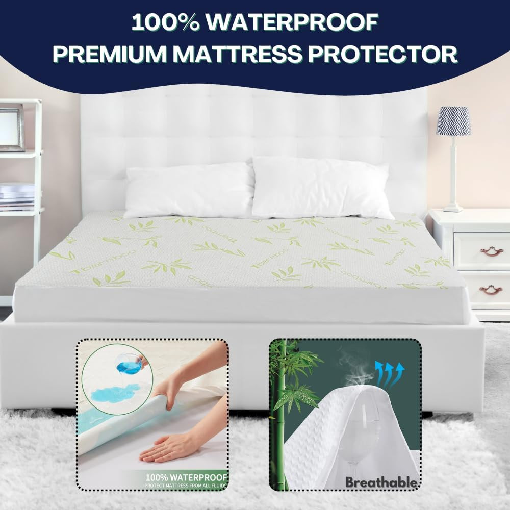 Protector de colchón de bambú con cremallera - 100 % impermeable