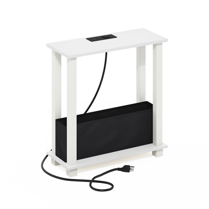 2-Tier Slim Side Table W/ Bin Drawer USB Type-C Charging Storage Solution
