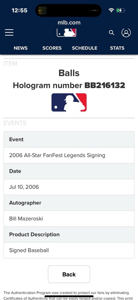 Bill Mazeroski Autographed Baseball, Tristar COA