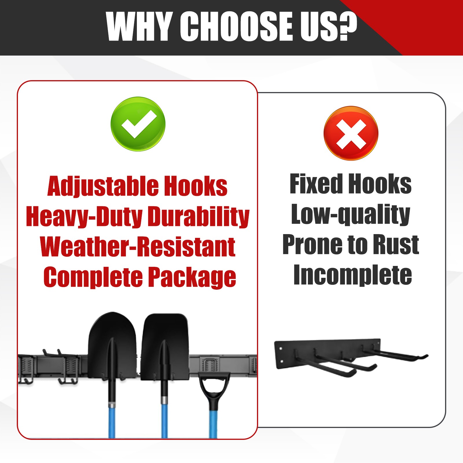 Garden Tool Organizer Wall Mount 48 Inch Black Metal Garage Storage Rack Heavy