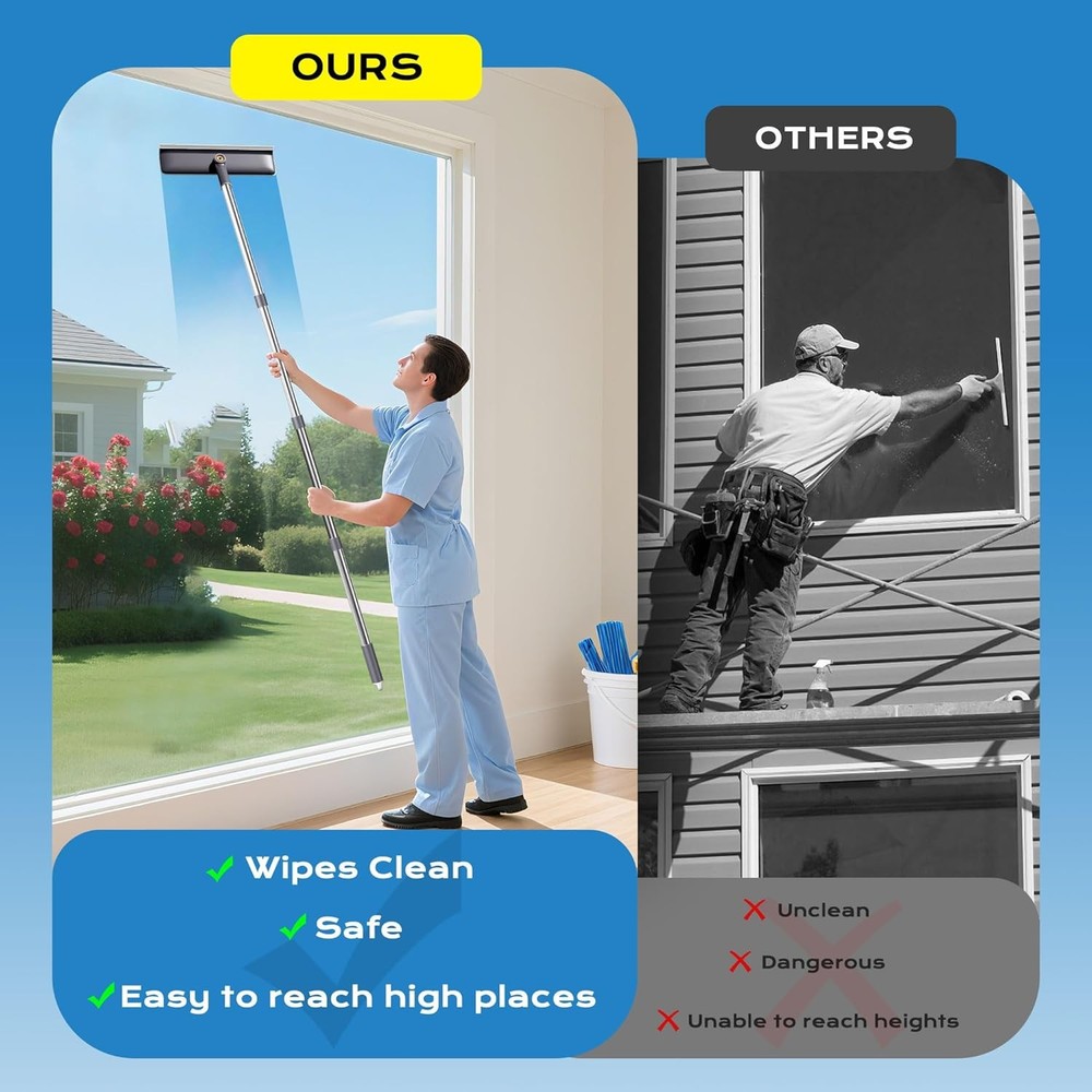 Window Squeegee for Home, Window Cleaner Tool with Extension Pole, Squeegee for