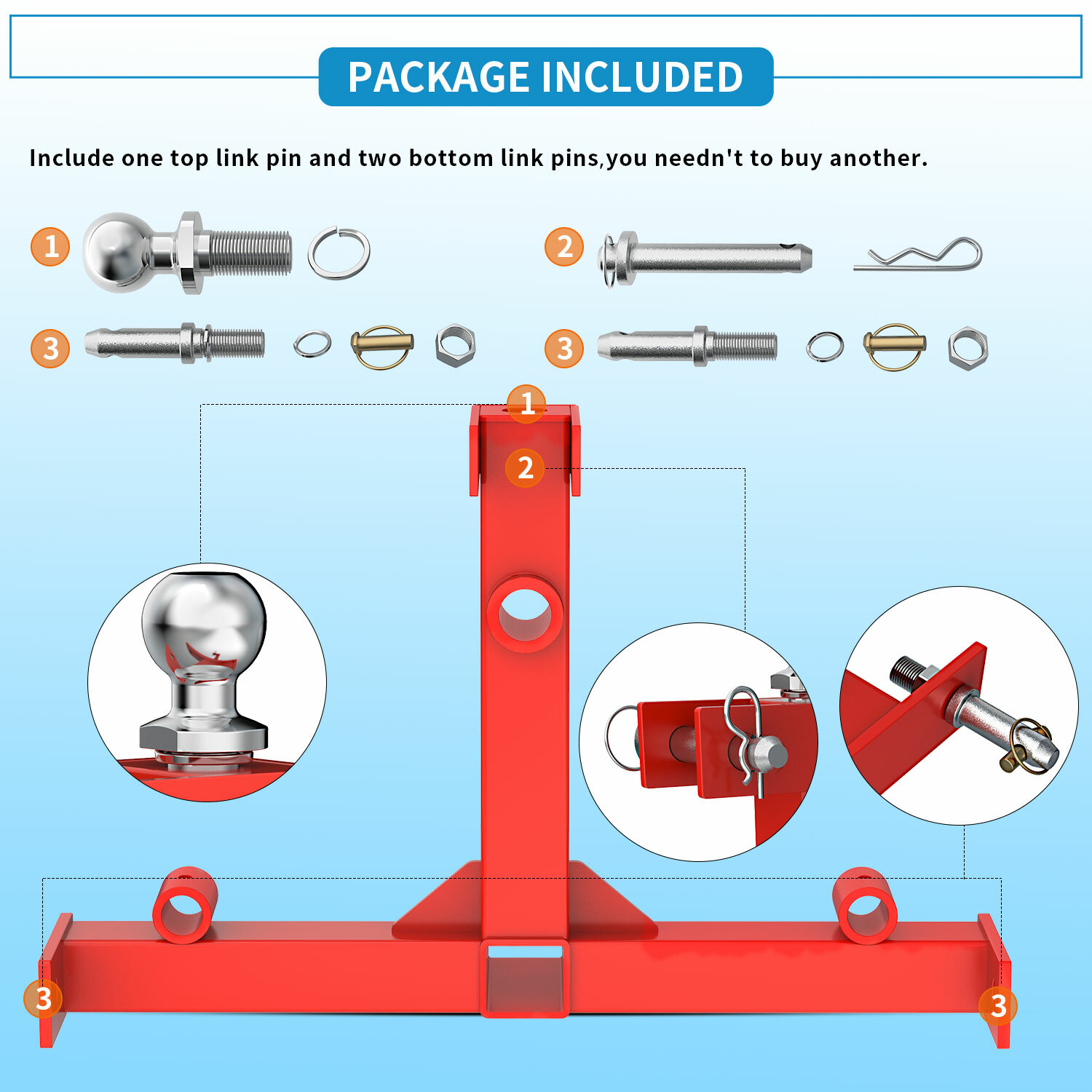 3 Point Gooseneck Receiver Hitch Trailer Mover Ball Drawbar CAT 1 Spear Receiver