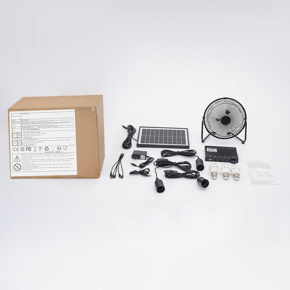 12 Volt Outdoor multi-purpose Solar Panel Kit Lighting System with 3×Bulbs & Fan