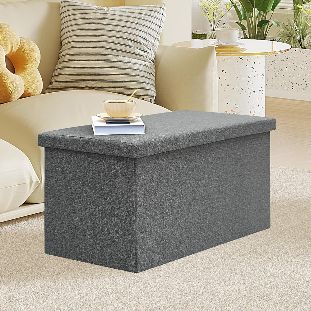 Versatile Folding Storage Ottoman Bench, 30" Grey Cube, 550 lb Capacity