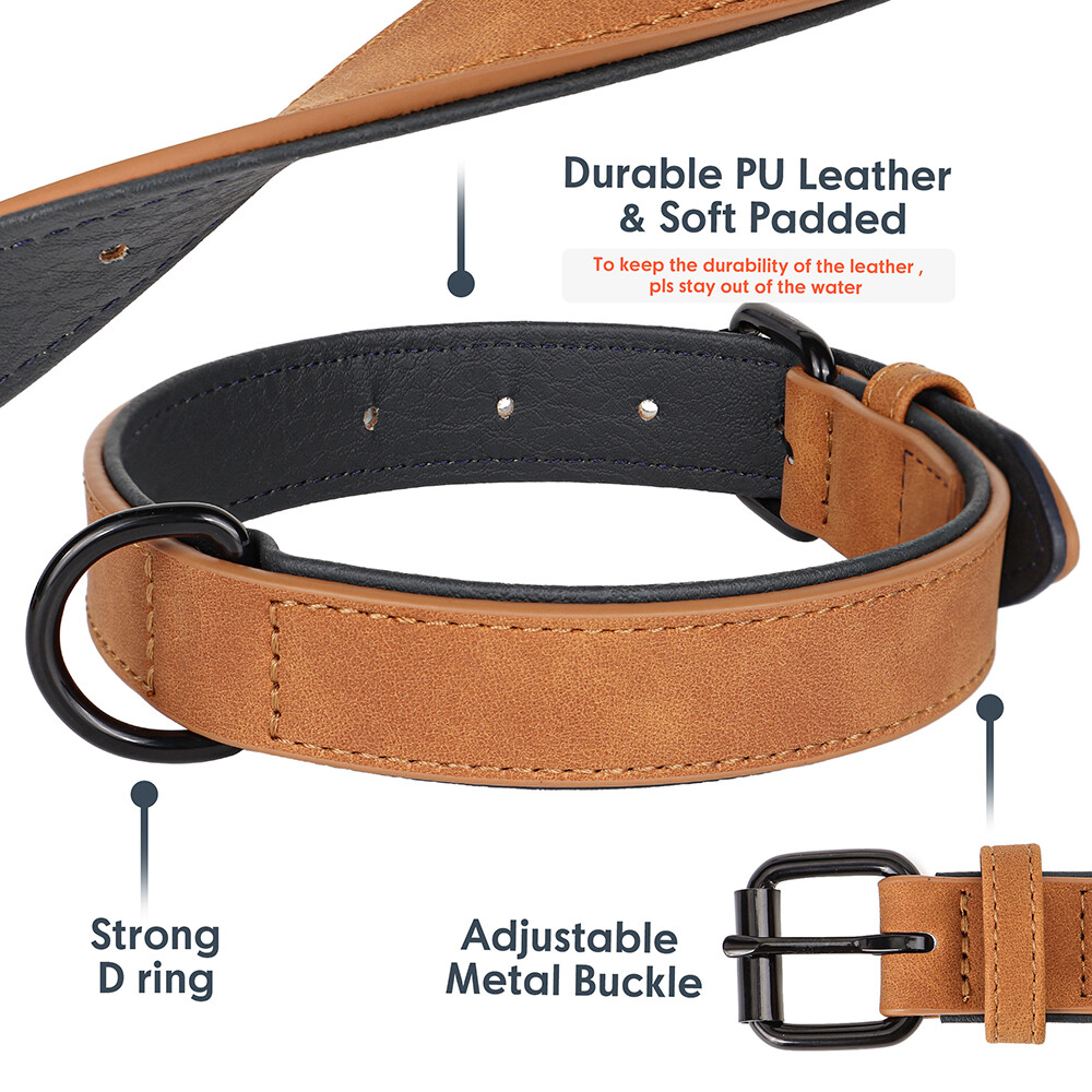 Leather Dog Collar Small Medium Large Soft Padded Adjustable for Pets Durable