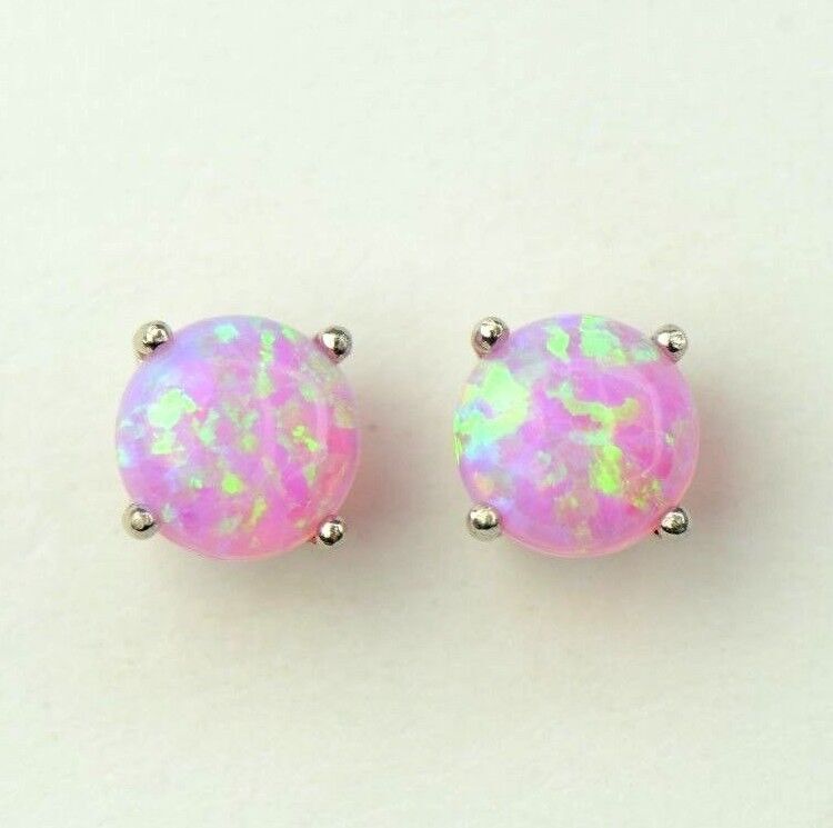 925 Sterling Silver Round Opal stud Earrings