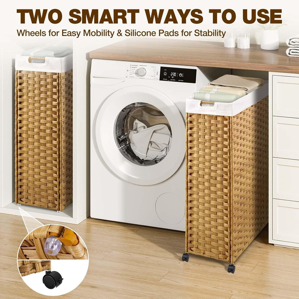 Laundry Hamper with Wheels, 11.9 Gallon (45L) Small Clothes Hamper
