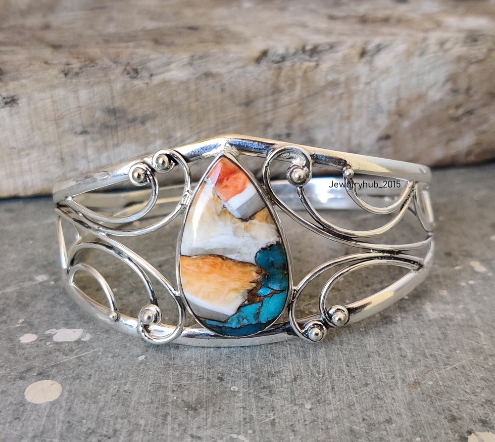 Oyster Copper Turquoise Gemstone 925 Sterling Silver Adjustable Bangle MO5107