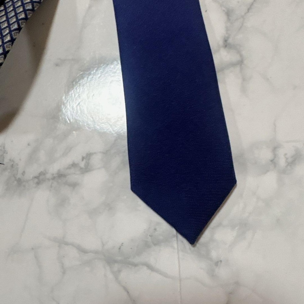 HERMES Square Pattern Tie Navy Gray with Box