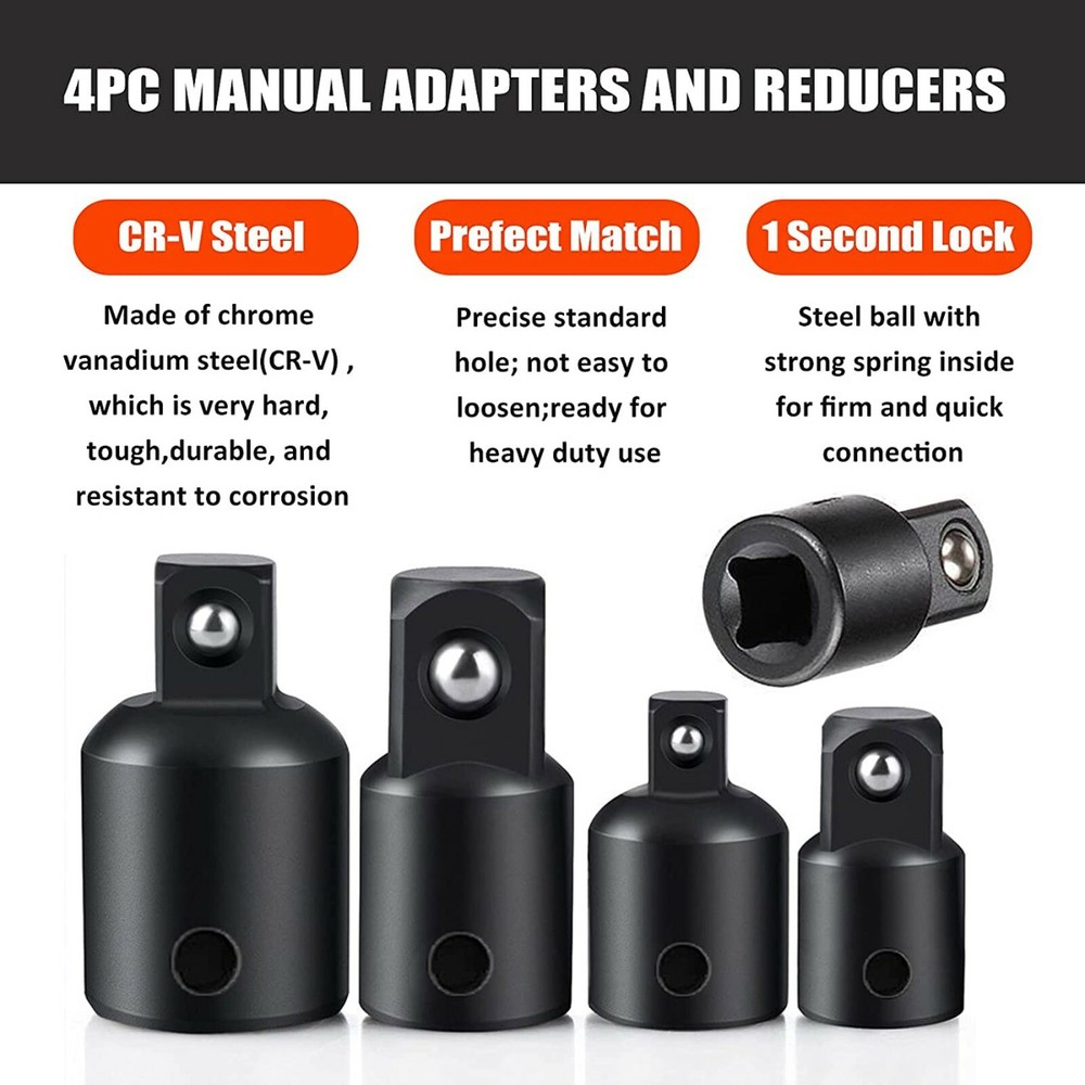 Drill Impact Adapter Reducer Extension Set Socket Driver Wrench 1/2 3/8 3/4 Tool