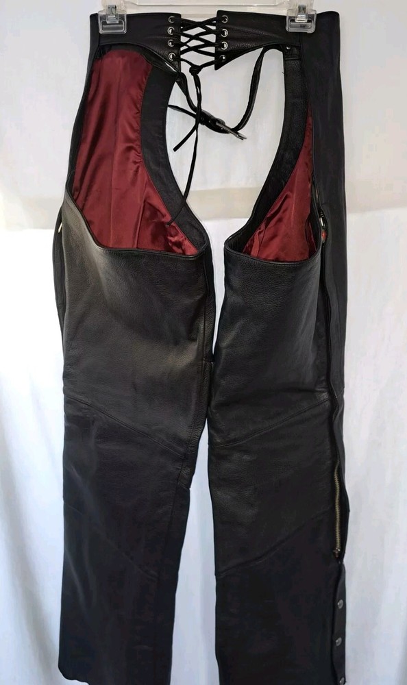 Women's Black Leather Power Strip Black Chaps/ Size Medium