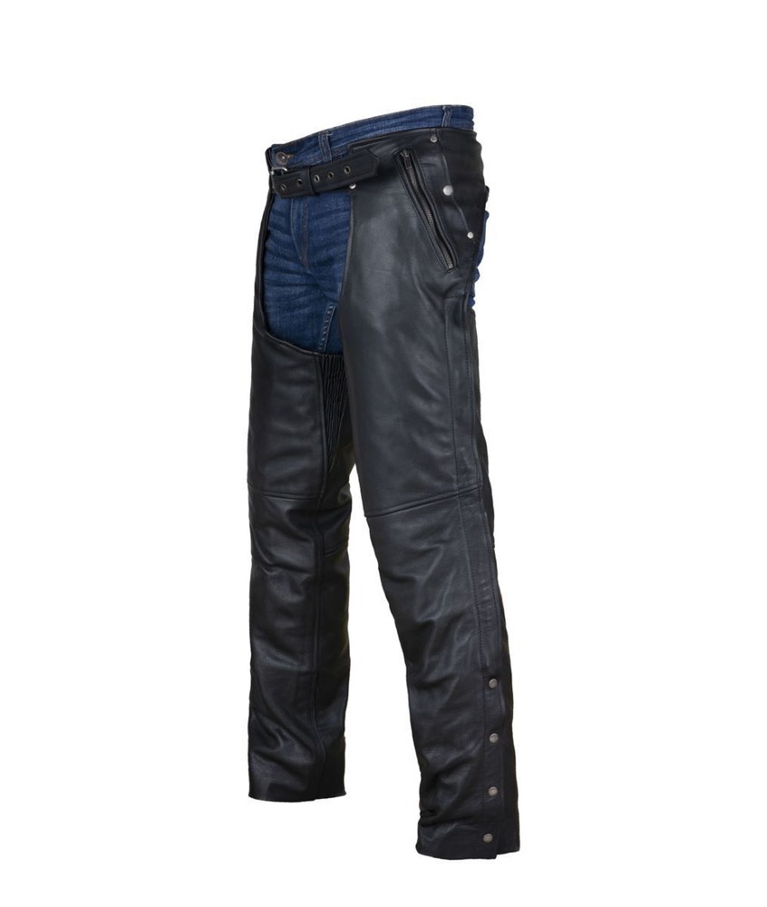 Men's Multi-Pocket Premium Black Cowhide Genuine Leather Chaps With Lining
