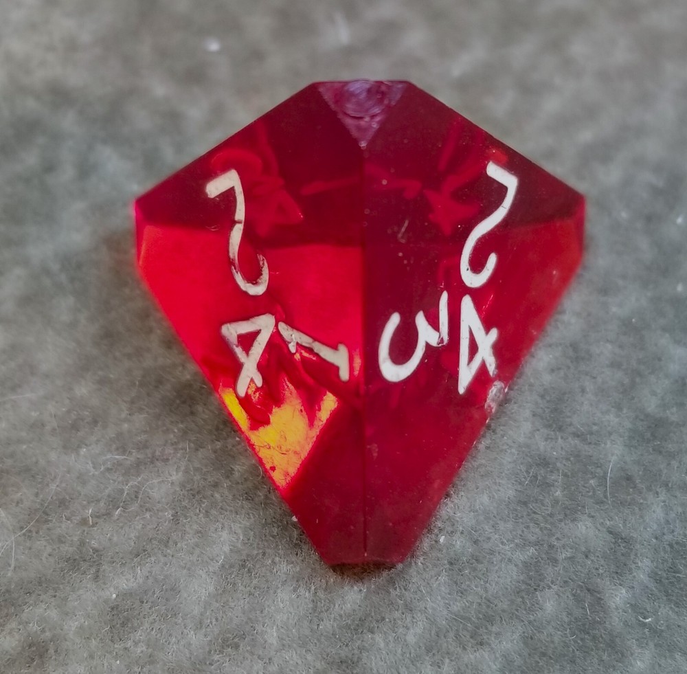 Vintage Armory Ruby Red Gem D4 4-Sided Polyhedral Die RPG AD&D with White Pips
