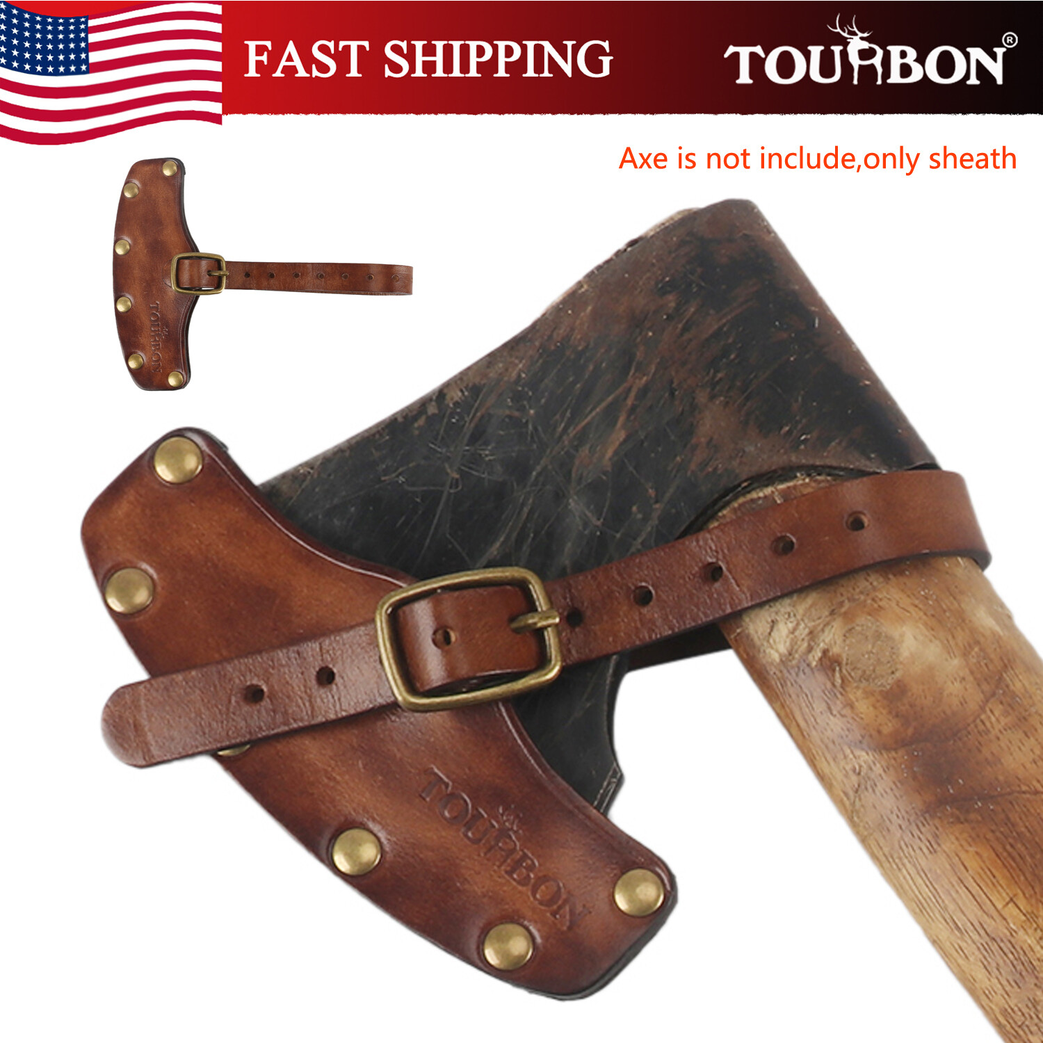 TOURBON 4" Leather Axe Protector Cover Holder Hatchet Blade Sheath Pouch Camping