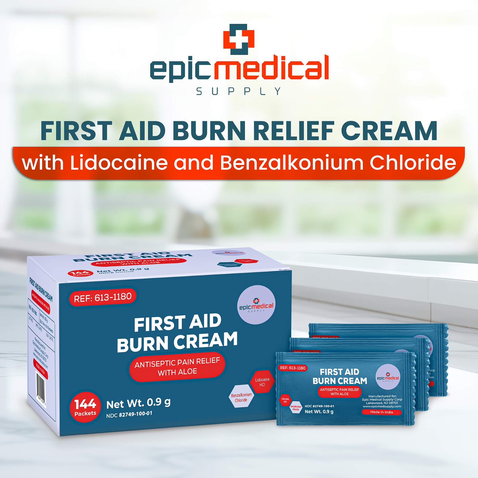 Epic Medical Supply First Aid Burn Relief Cream .9g Packets Box of 144