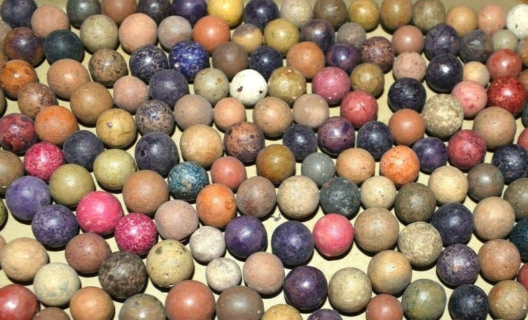 1800s Civil War era Colored Dye's Clay Marbles Lot of 24 Size .500" = 1/2" + or-