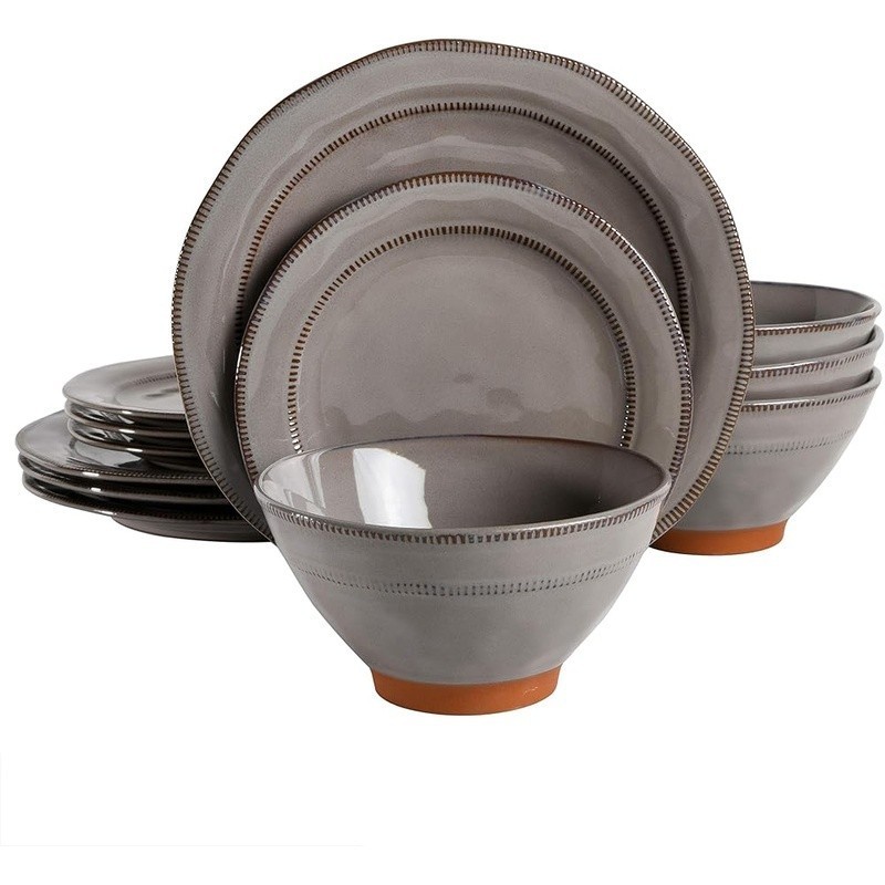 Artisanal Reactive Glaze Stoneware Dinnerware Set Unique Geometric Rustic Design