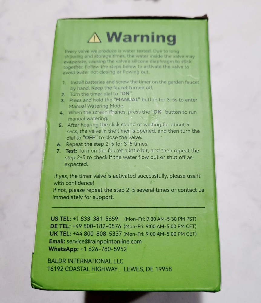 NEW RainPoint Programmable 1 Zone Water Timer Model Number ITV105 OPEN BOX