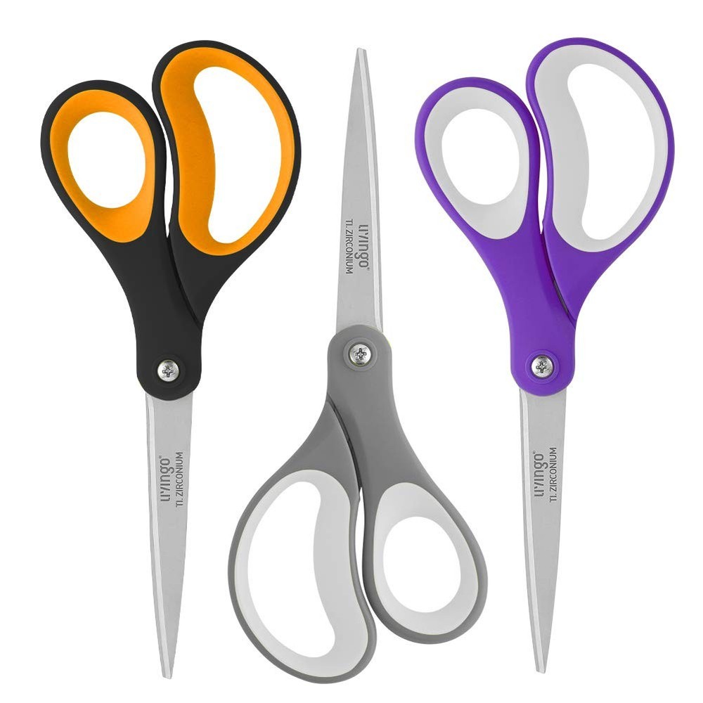 LIVINGO Scissors All Purpose, Student School Scissors, Sharp Titanium Coated ...