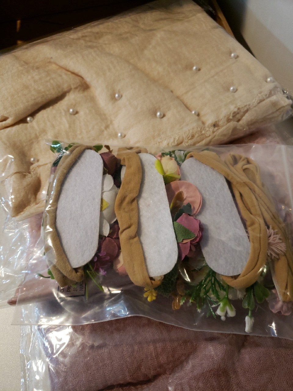 Baby Photo Shoot Props Beautiful Fabric Flower Headbands Pink Cream Lavender 7pc