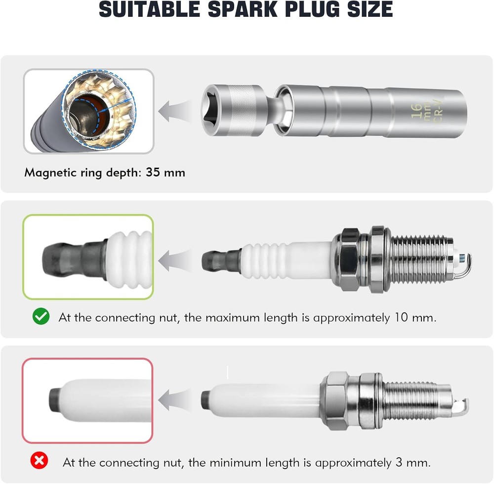 14mm&16mm Spark Plug Socket, 5/8 Spark Plug Socket Swivel for Maximum Flexibilit