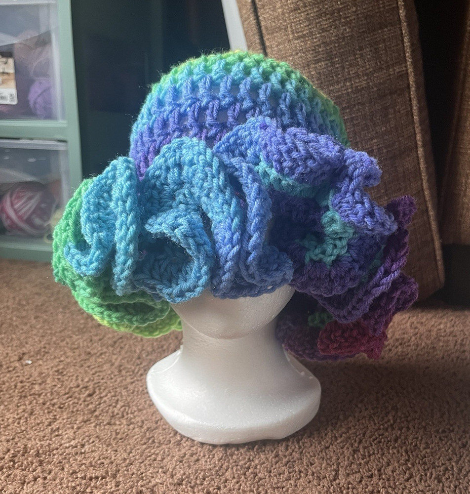 Handmade Handcrafted Ruffled crochet Hat Multicolor Yarn