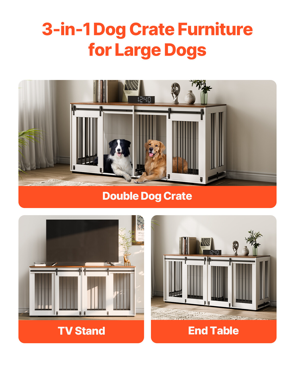 Dog Crate Furniture 72 in Indoor Wooden Dog Kennel with Tray Heavy Duty
