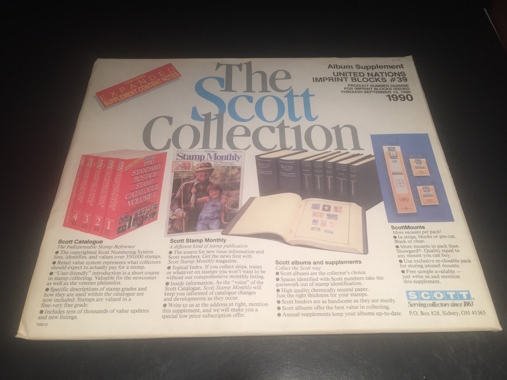 Scott Stamp Album Supplement United Nations Imprint Plate Blocks- #39 - 1990