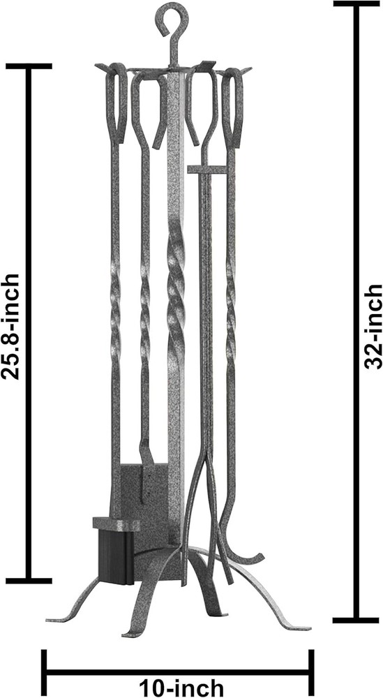 5-Piece Fireplace Accessory Kit in Pewter with Heavy-Duty Firepit Tools