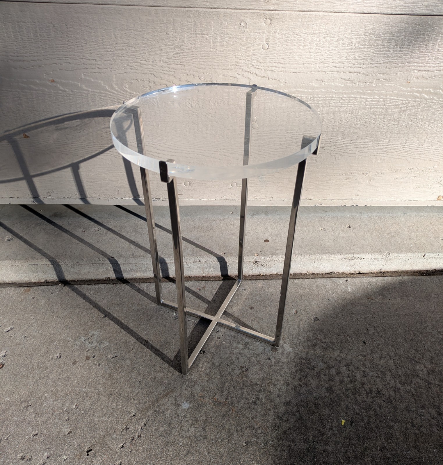 Vintage Mid Century Modern Glam Round Acrylic Lucite Sculptural Metal Table K24