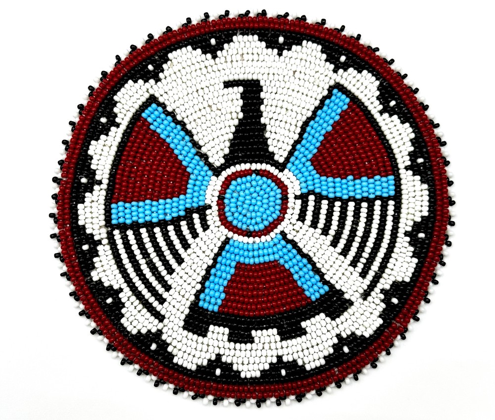 Handmade beaded 5 inch Thunderbird White Red rosette