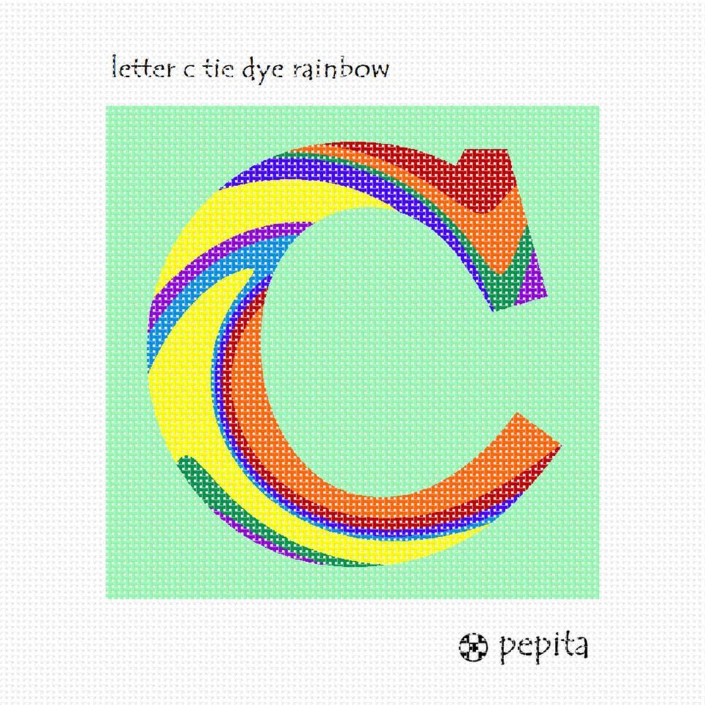 Letter C Tie Dye Rainbow Needlepoint Kit or Canvas