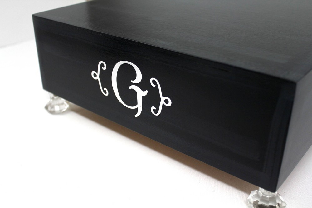 Black Cake Stand Box, Black Silver Cake Stand, Personalized, Custom, Initial...