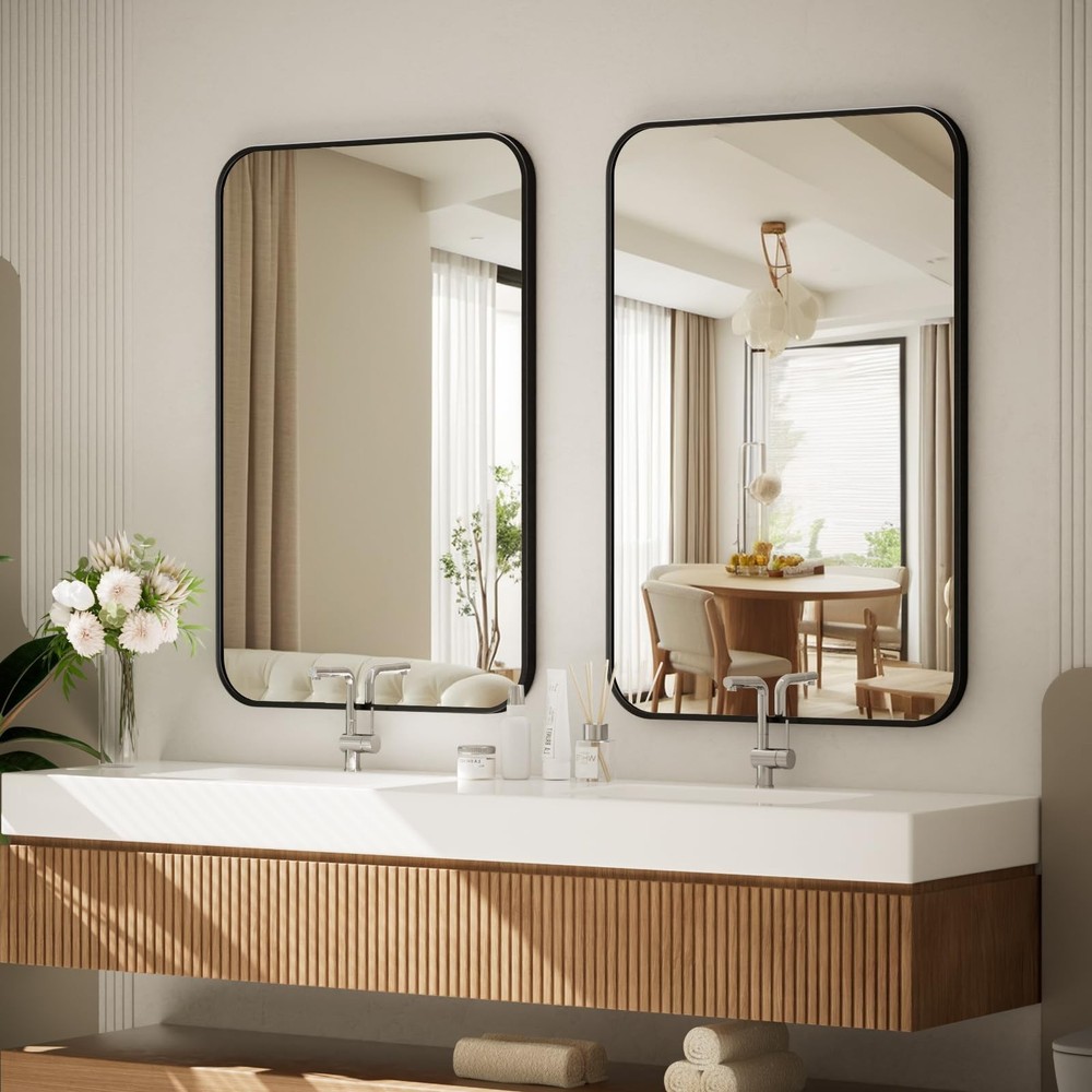 20" x 28" Rectangular Aluminum Alloy Frame Wall Mounted Bathroom Mirror with ...