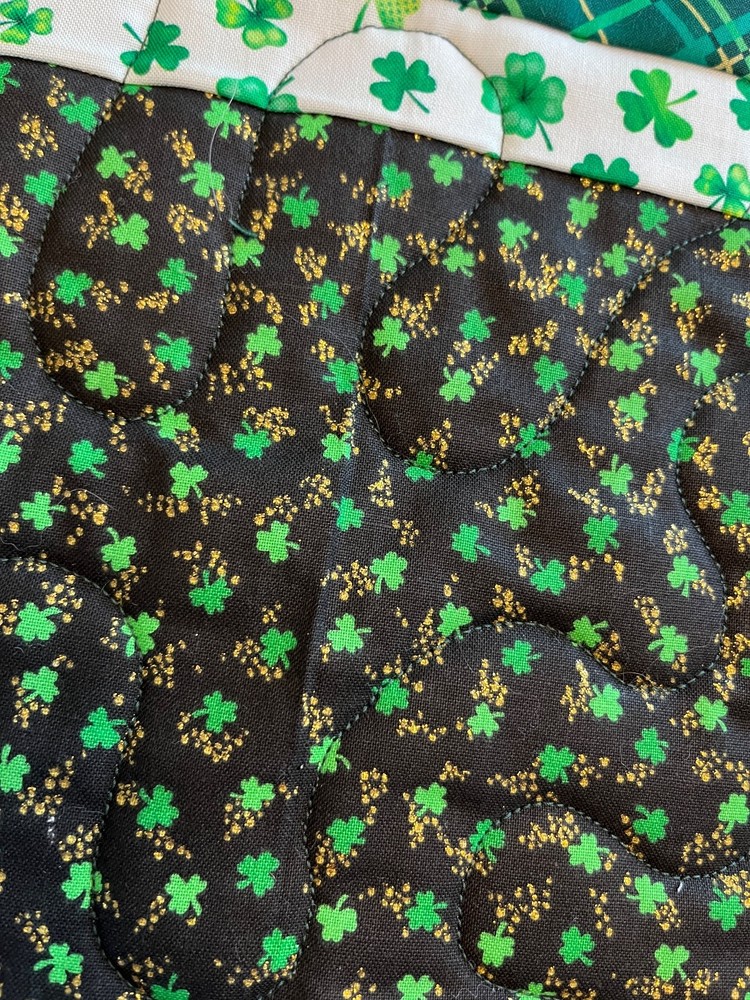 Handcrafted-Quilted Table Runner-St. Patrick's- Tiny Shamrocks/ Plaid - #1