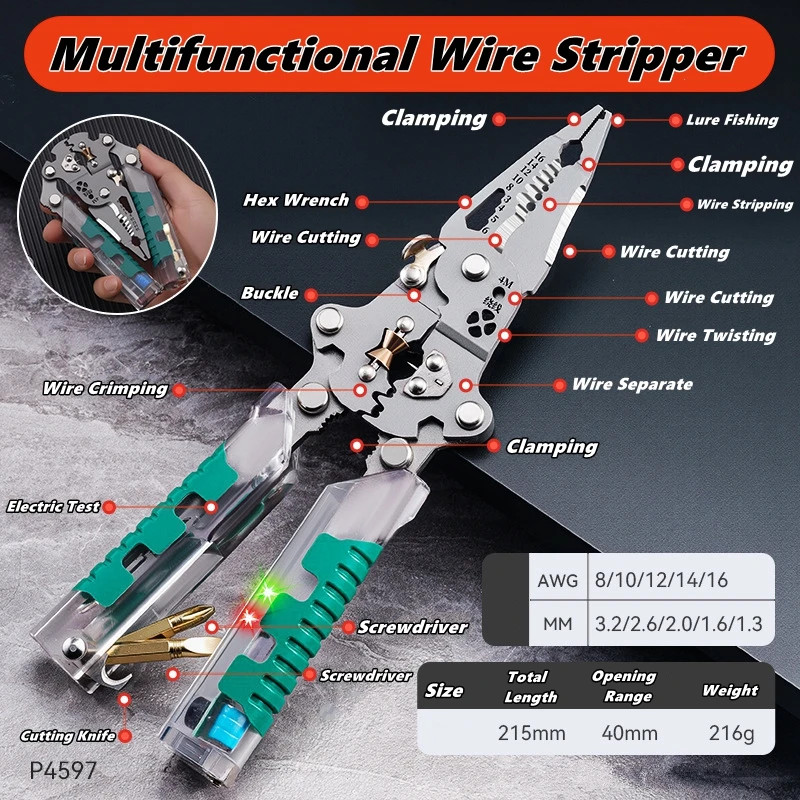 Multifunctional Foldable Wire Stripper and Crimping Pliers